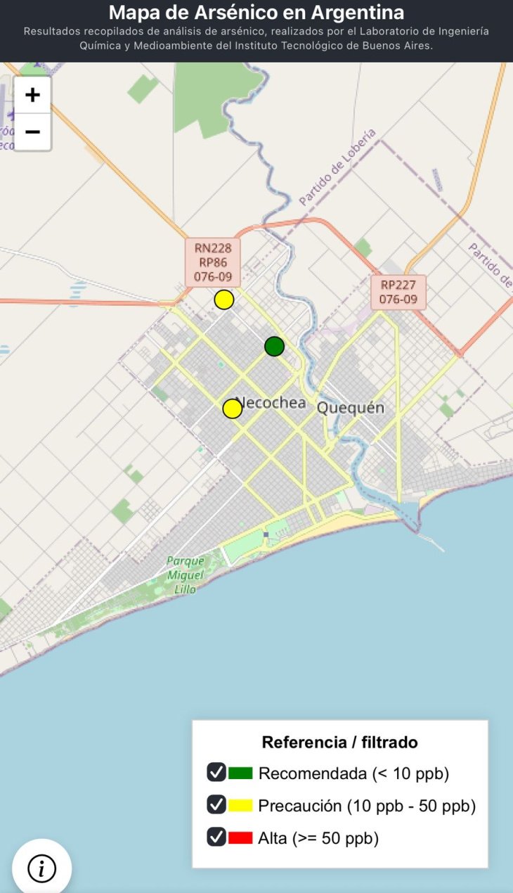 arsenico, agua, ITBA, mapa, necochea