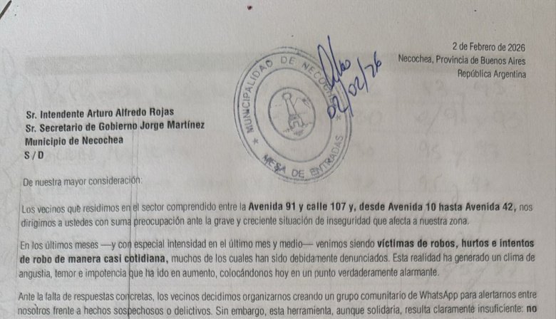 140 vecinos de Barrio Parque le piden al intendente que haga algo con la seguridad en Barrio Parque