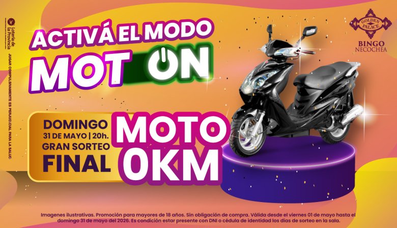 Bingo Golden Palace lanzó “Modo Mot-On”: Sortean una moto 0 KM y electrodomésticos todas las semanas